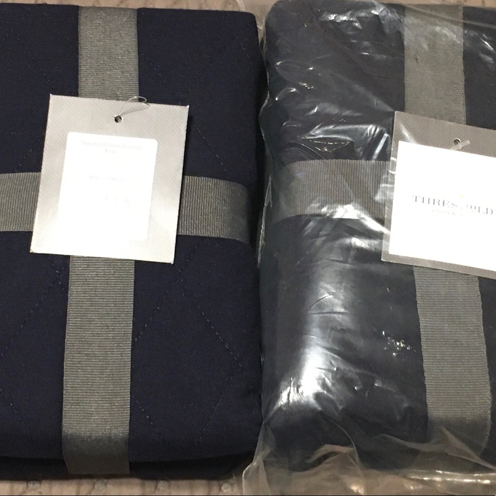 Threshold Standard 100% Cotton Solid Flannel Quilt Euro Sham Set Navy Blue